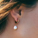 Salome Baroque Freshwater Pearl Drop Hoop Earrings, view 9