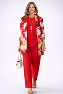 Sunny red three piece set with marble print jacket and wide-leg trousers