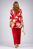 Sunny red three piece set with marble print jacket and wide-leg trousers, view 2