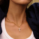 Sabine Gold Zircon Cross Pendant Necklace, view 2