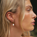 Rosalind Hammered Freshwater Pearl Hoop Earrings, view 12
