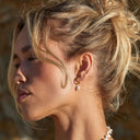 Rosalind Hammered Freshwater Pearl Hoop Earrings, view 18
