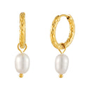 Rosalind Hammered Freshwater Pearl Hoop Earrings, view 10