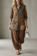 Maddie boho print two-piece set with button-up shirt and trousers, view 7