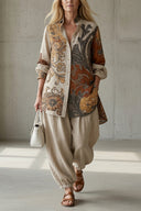 Maddie boho print two-piece set with button-up shirt and trousers, view 2