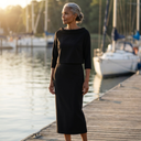 Marley two-piece skirt set with boat neck top and straight skirt, view 2