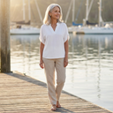 Halle short sleeve batwing blouse with deep V-neckline