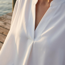 Halle short sleeve batwing blouse with deep V-neckline, view 3