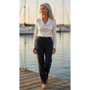 Georgie satin blouse with draped cowl neckline and long sleeves, view 3