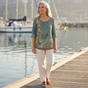 Fiorella vintage floral print blouse with round neck and short sleeves