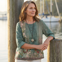 Fiorella vintage floral print blouse with round neck and short sleeves, view 2