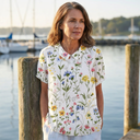 Ellery floral linen blouse with flat collar and front patch pockets, view 2