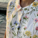 Ellery floral linen blouse with flat collar and front patch pockets, view 3
