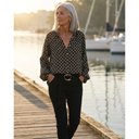 Eira geometric print blouse with V-neck and long sleeves, view 2