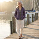 Desiree printed V-neck blouse with long gathered sleeves, view 3