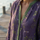 Desiree printed V-neck blouse with long gathered sleeves, view 2
