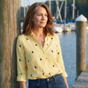 Darla linen blouse with half sleeves and button placket, view 2
