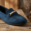 Trudy faux suede loafers with metal accent, view 2