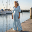 Solene jumpsuit with cinched waist and airy drape, view 4