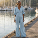 Solene jumpsuit with cinched waist and airy drape