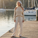 Zoya off-shoulder two-piece set with wide-leg trousers