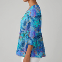 Iona long blue blouse with V-neck and loose fluid fit, view 5