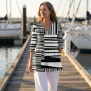 Jada black and white striped blouse with V-neck and three-quarter sleeves