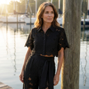 Mavis floral cut-out two-piece set with cropped shirt and wide-leg trousers, view 2