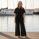 Mavis floral cut-out two-piece set with cropped shirt and wide-leg trousers