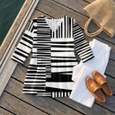 Jada black and white striped blouse with V-neck and three-quarter sleeves, view 3