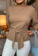 Calliope tie waist top with adjustable waist tie, view 4