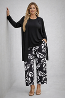 Aleta black three piece set with botanical print trousers