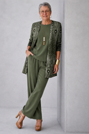 Amabel green three piece set with patterned cardigan and long sleeve top