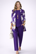 Ulla purple three piece jacket set with marble print and wide-leg trousers