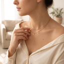 Personalised gold name necklace MIA layered with a fine gold chain