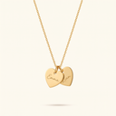 Gold heart necklace with two engraved name hearts