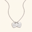 Silver heart necklace with two engraved name hearts