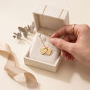 Personalised gold double heart necklace in a gift box