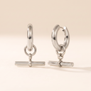 Remi silver huggie hoops with T-bar charm