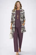 Alida plum purple 3 piece set with cardigan and printed trousers