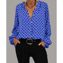 Eira geometric print blouse with V-neck and long sleeves, view 7