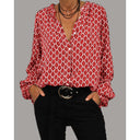 Eira geometric print blouse with V-neck and long sleeves, view 6