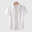 Freycinet Men's Cotton Linen Short Sleeve Button Shirt, view 3