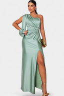 Dorothea One-Shoulder Draped Maxi Gala Dress, view 10