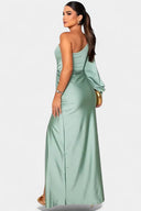 Dorothea One-Shoulder Draped Maxi Gala Dress, view 11