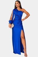 Dorothea One-Shoulder Draped Maxi Gala Dress, view 13