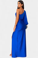Dorothea One-Shoulder Draped Maxi Gala Dress, view 14