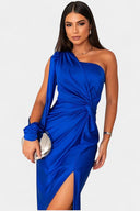 Dorothea One-Shoulder Draped Maxi Gala Dress, view 15