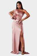 Dorothea One-Shoulder Draped Maxi Gala Dress, view 16