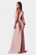 Dorothea One-Shoulder Draped Maxi Gala Dress, view 17